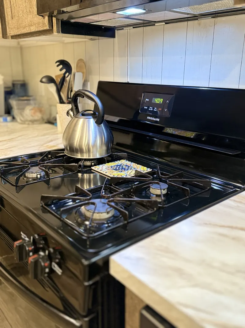 Gas range and backsplash detailed and degreased