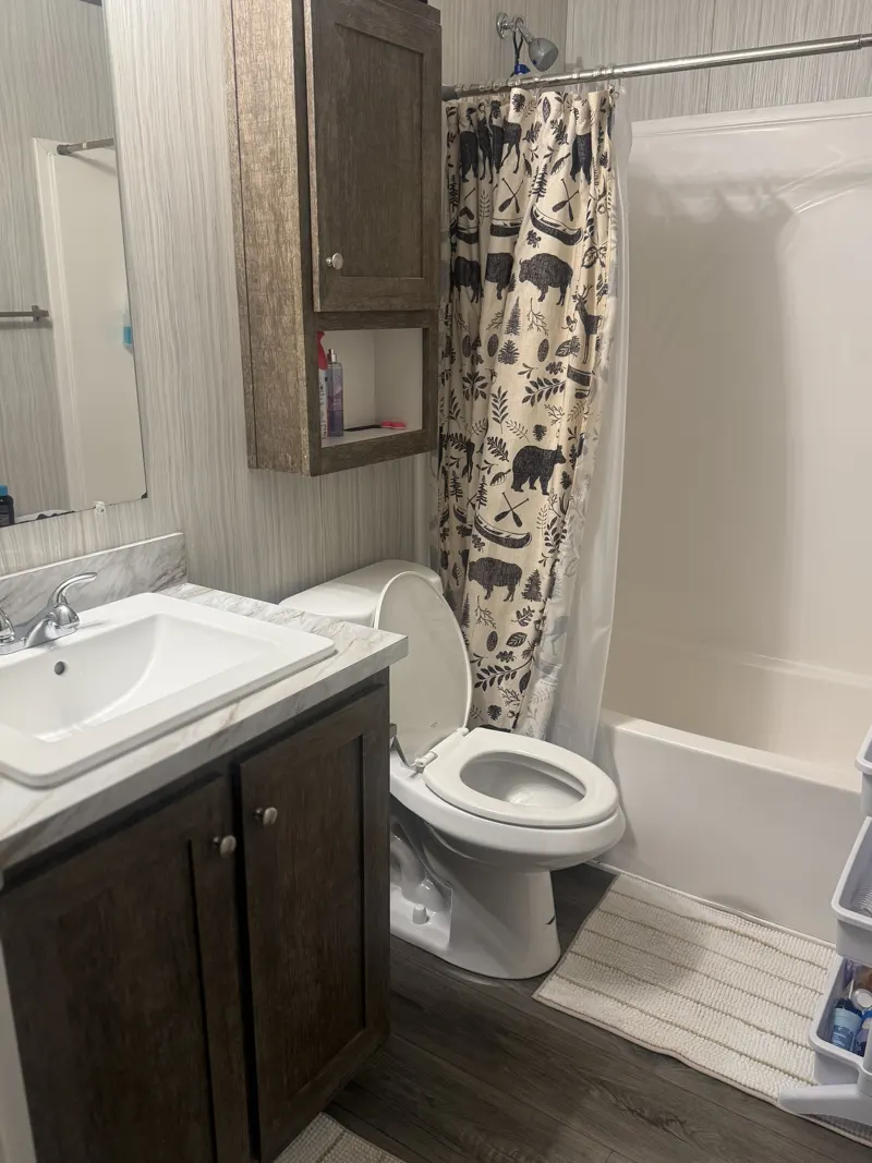 Bathroom vanity sink, faucet and mirror shined